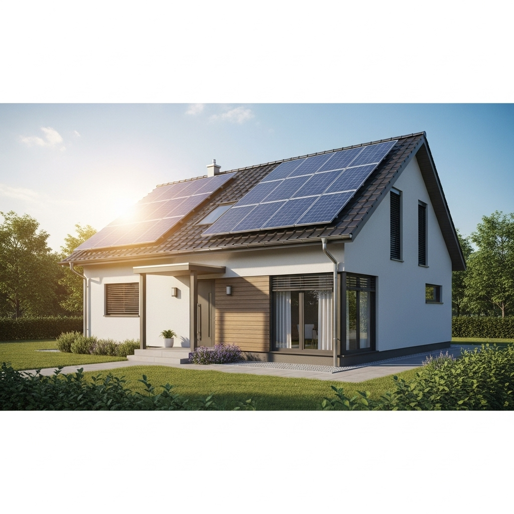 Maison moderne avec panneaux solaires sur le toit